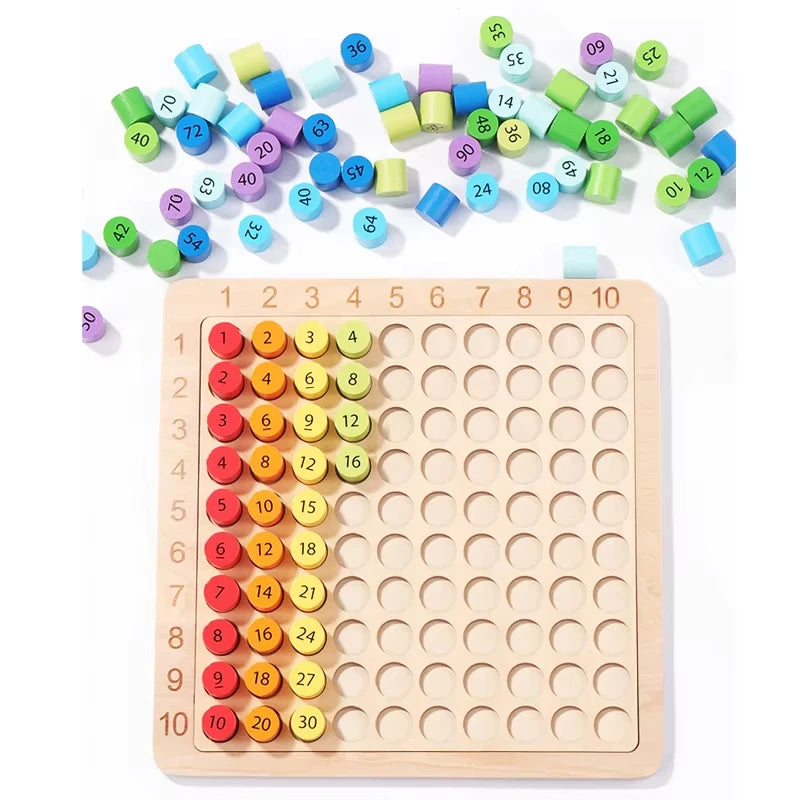 Juego matemático de madera Montessori: Juego de mesa de multiplicación para que los niños aprendan a desarrollar su pensamiento matemático exponencial.