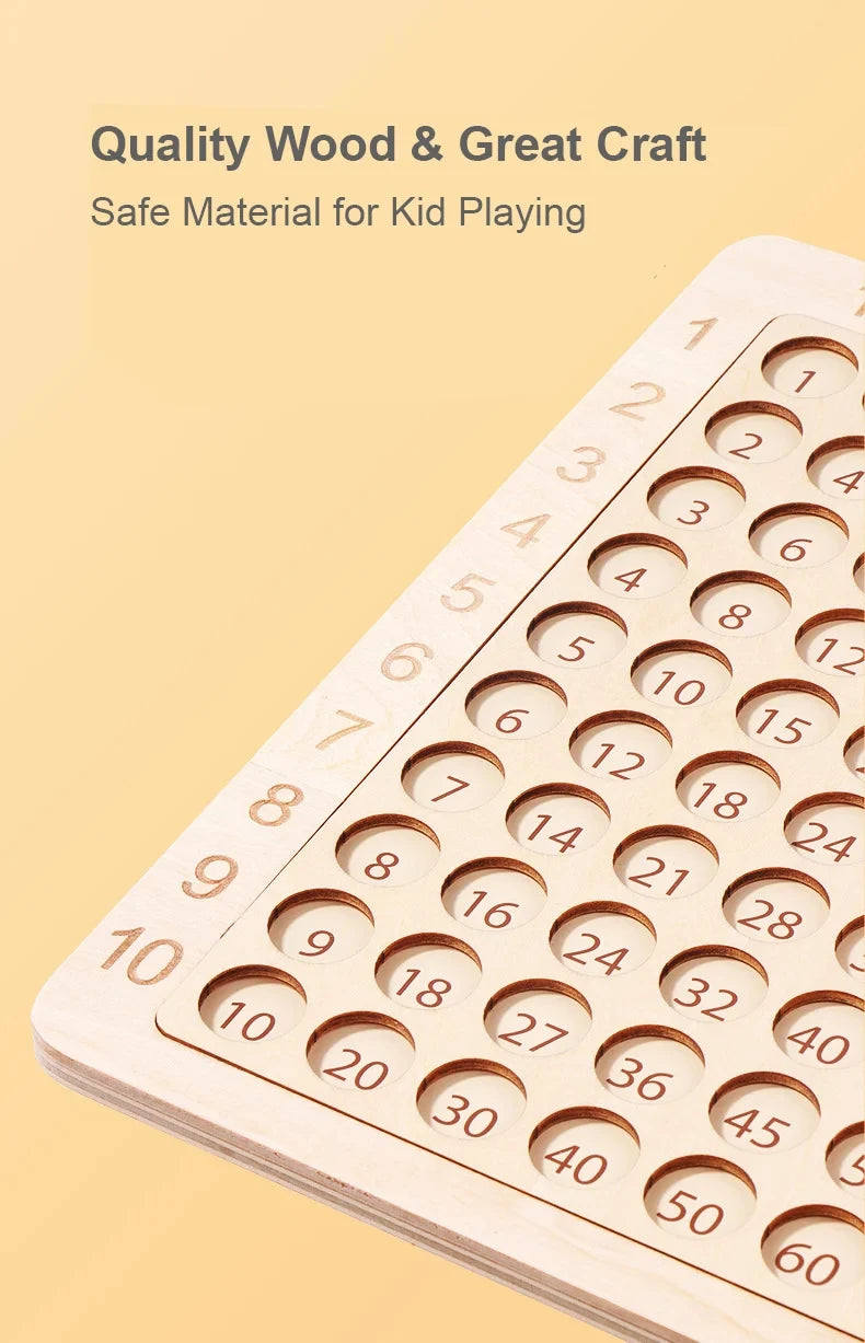 Juego matemático de madera Montessori: Juego de mesa de multiplicación para que los niños aprendan a desarrollar su pensamiento matemático exponencial.