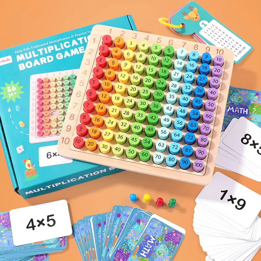 Juego matemático de madera Montessori: Juego de mesa de multiplicación para que los niños aprendan a desarrollar su pensamiento matemático exponencial.