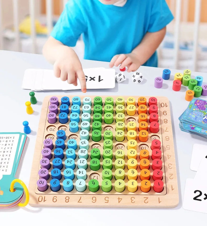 Juego matemático de madera Montessori: Juego de mesa de multiplicación para que los niños aprendan a desarrollar su pensamiento matemático exponencial.