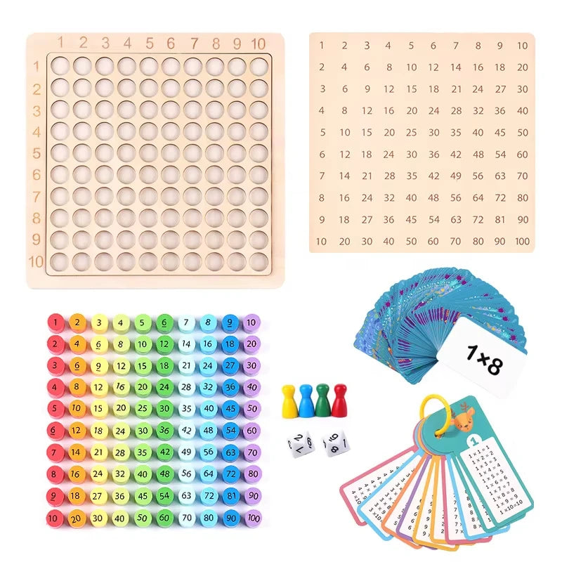 Juego matemático de madera Montessori: Juego de mesa de multiplicación para que los niños aprendan a desarrollar su pensamiento matemático exponencial.